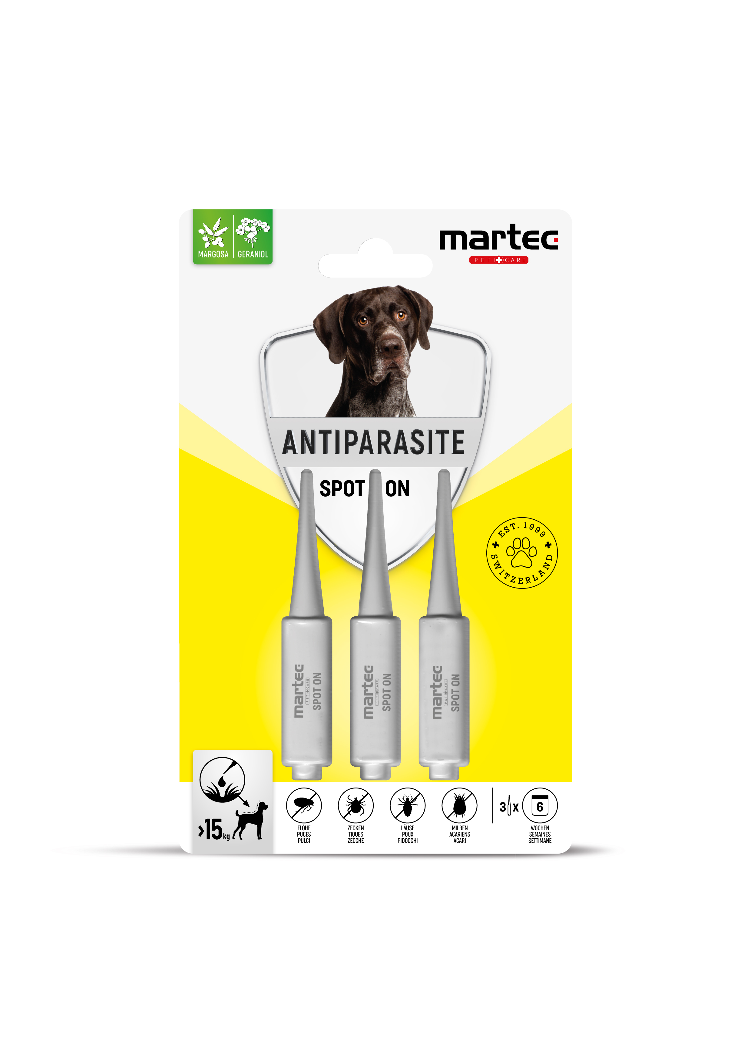 MARTEC PET CARE Spot ANTIPARASITE >15kg Hunde 3 x 3ml = Neu OPTIPET Spot On MARTEC PET CARE Spot ANTIPARASITE >15kg Hunde 3 x 3ml = Neu OPTIPET Spot On