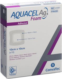 AQUACEL Ag Foam Schaumverband adhäsiv 10x10cm 10 Stück