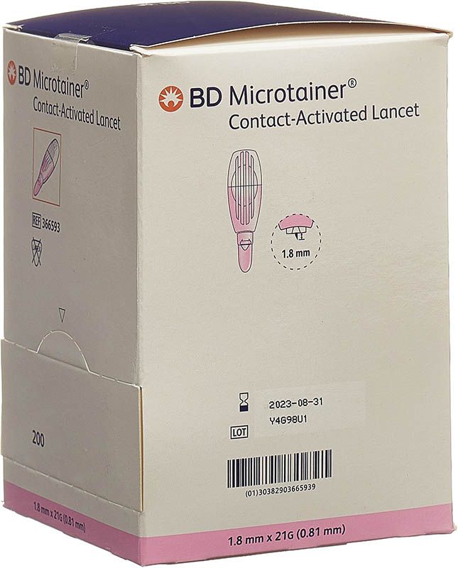 BD MICROTAINER kont Lanzetten 21Gx1.8mm pi 200 Stück