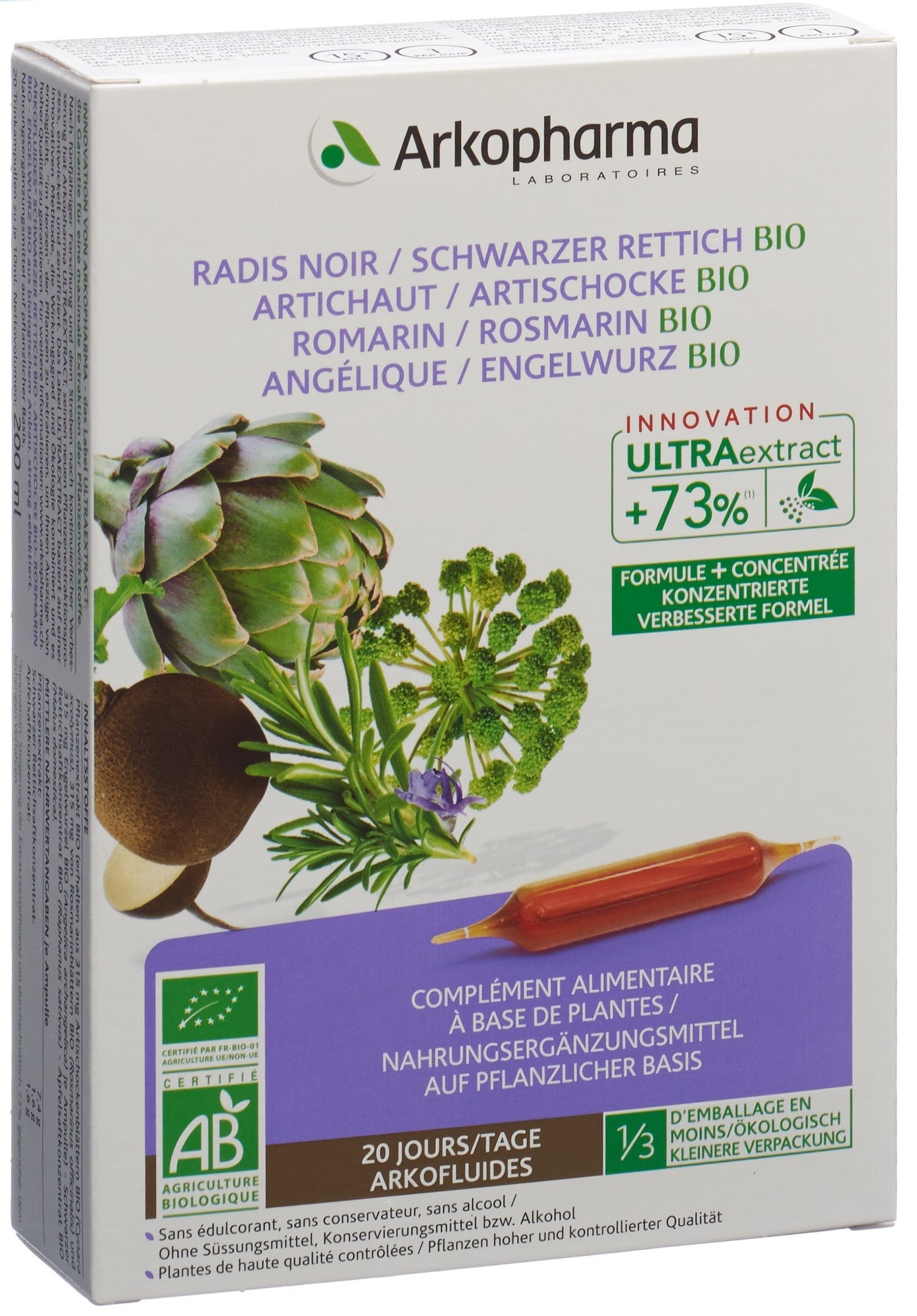 Arkofluide Artischocke schwarzer Rettich Rosmarin Engelwurz Bio Trinkampullen 20 Stück Arkofluide Artischocke schwarzer Rettich Rosmarin Engelwurz Bio Trinkampullen 20 Stück