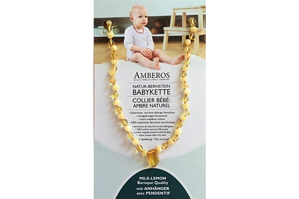 AMBEROS Natur Bernsteinkette mit Anhänger Baroque Milk Lemon AMBEROS Natur Bernsteinkette mit Anhänger Baroque Milk Lemon