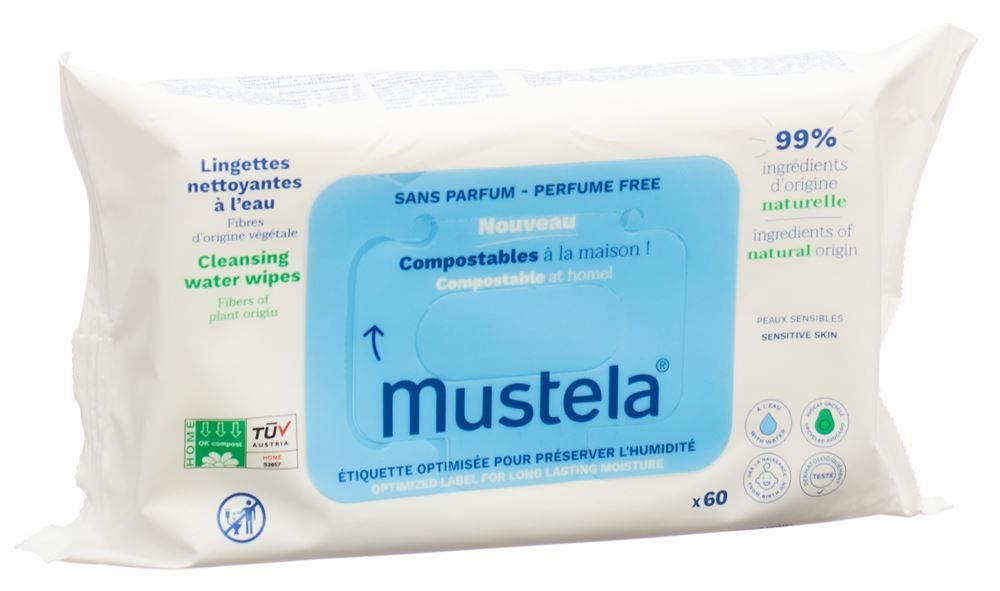 MUSTELA Feuchttücher Wasser kompostierbar 60 Stück