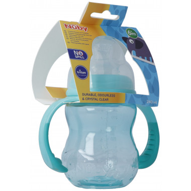 Nuby Weithals-Trinklernflasche aus TRITAN 240ml Schnabelsauger mit Griff auslaufsicher