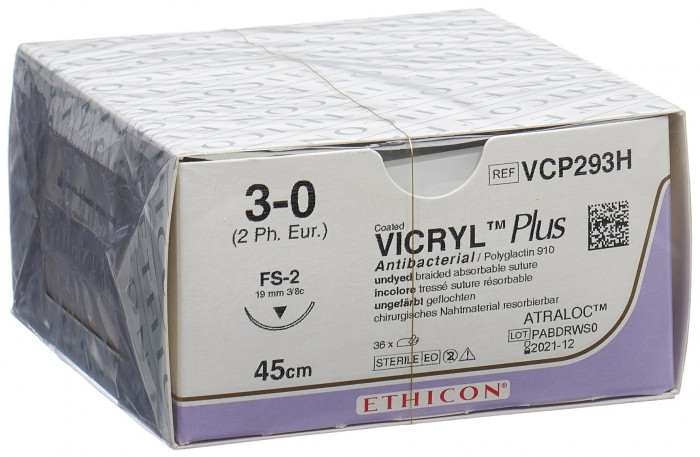 VICRYL PLUS 45cm ungefärbt 3-0 FS-2 36 Stück
