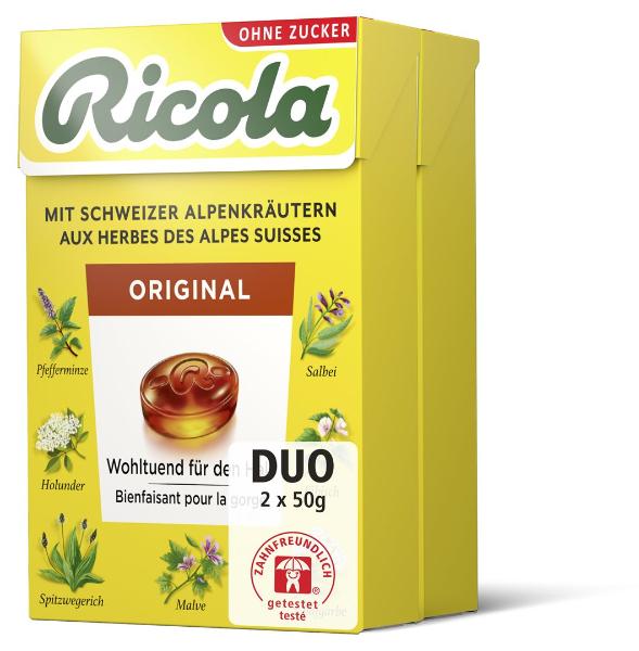 Ricola Original Bonbons ohne Zucker m Stevia 2 x 50g