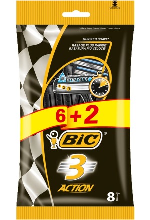 BIC 3 Action 3-Klingenrasierer für Herren 6+2 Stück