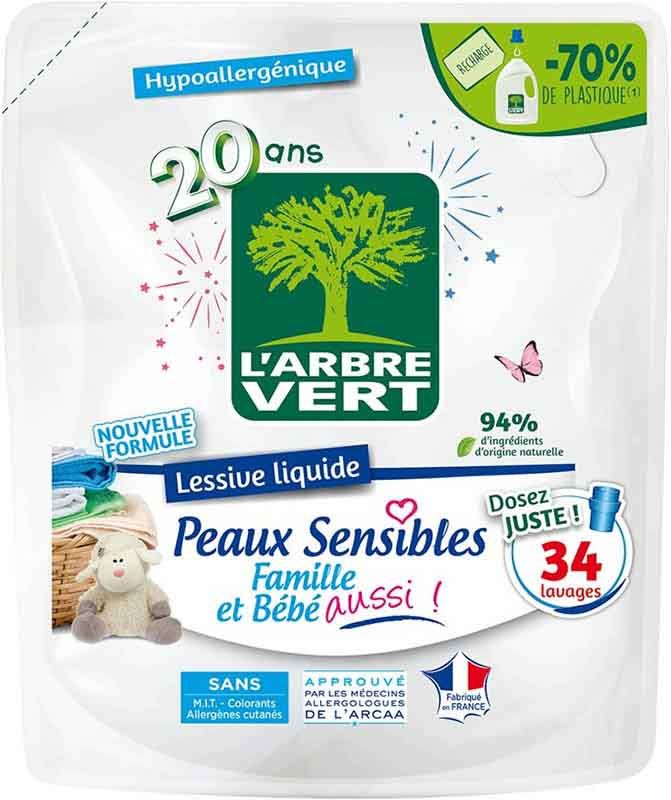 L'ARBRE VERT Refill Flüssigwaschmittel empfindliche Haut 1.53lt