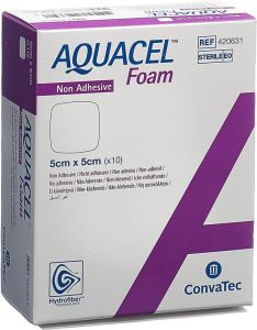AQUACEL Foam Schaumverband nicht-adhäsiv 5x5cm 10 Stück