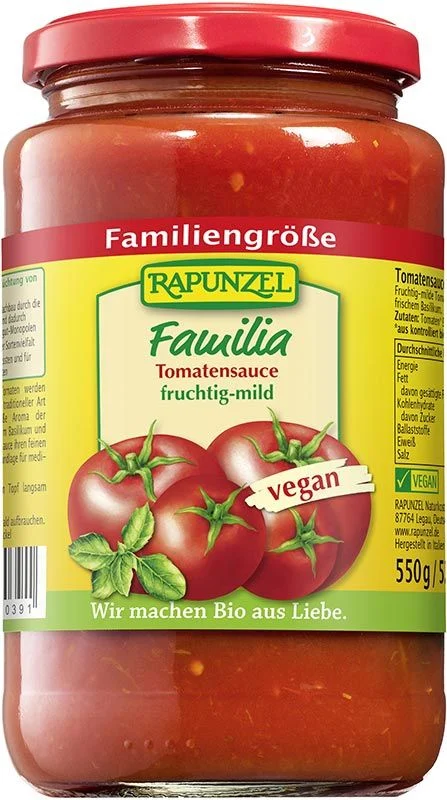 Rapunzel Sauce Tomaten Familia Glas 550g Rapunzel Sauce Tomaten Familia Glas 550g