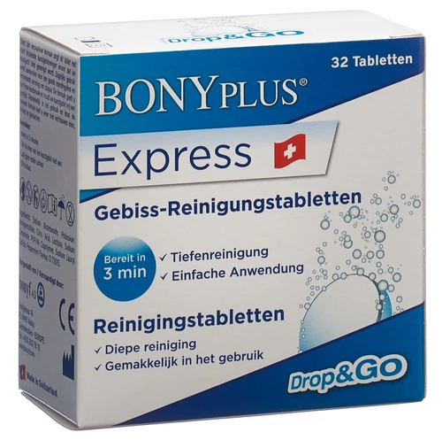 BONY PLUS Express Reinigungs Brausetabletten Gebiss Zahnspange 32 Stück
