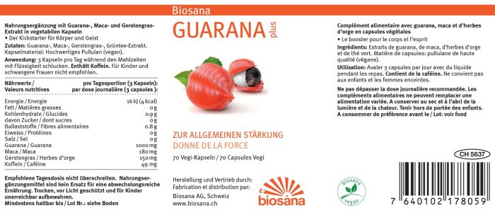 Biosana Guarana plus Kapseln 510 mg 70 Stück