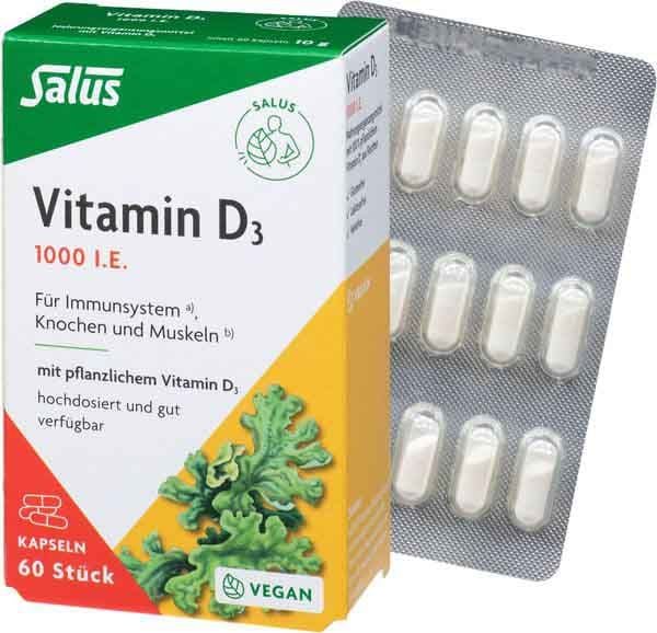Salus® Vitamin D3 1000 IE Kapseln vegan 60 Stück Salus® Vitamin D3 1000 IE Kapseln vegan 60 Stück