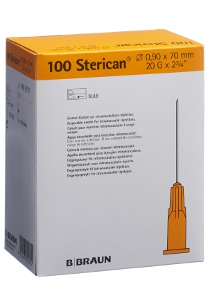 Sterican Nadel 20G 0.90x70mm gelb Luer 100Stück Sterican Nadel 20G 0.90x70mm gelb Luer 100Stück