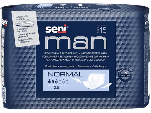 Seni Man Normal Einlagen atmungsaktiv anatomisch 21.5x28.5cm 2.5 Tropfen 15 Stück Seni Man Normal Einlagen atmungsaktiv anatomisch 21.5x28.5cm 2.5 Tropfen 15 Stück