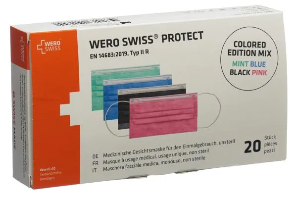 WERO SWISS Protect Maske Typ IIR farbig Mix Box 20 Stück
