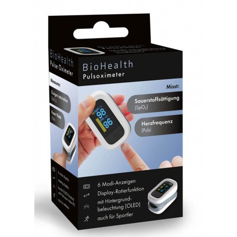 BioHealth Pulsoximeter mit Perfusions-Index 6 Ansichtsperspektiven Rotierfunktion