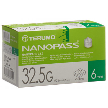 Terumo Pen Nadel NANOPASS 32.5G 0.22x6mm Kanüle für Injektions-Pen 100 Stück Terumo Pen Nadel NANOPASS 32.5G 0.22x6mm Kanüle für Injektions-Pen 100 Stück