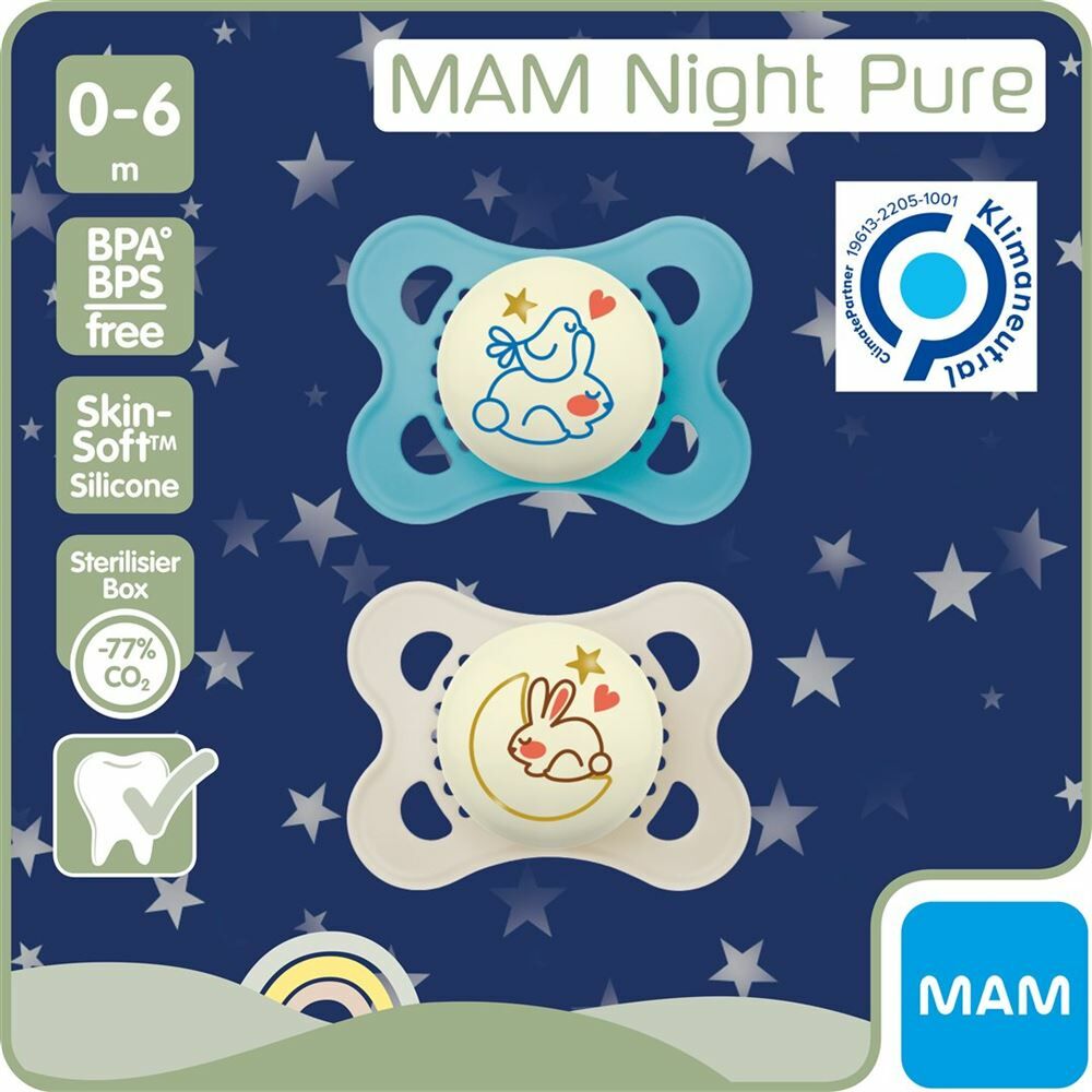 MAM Night Nuggi Pure Silikon 0-6 Monate 2 Stück