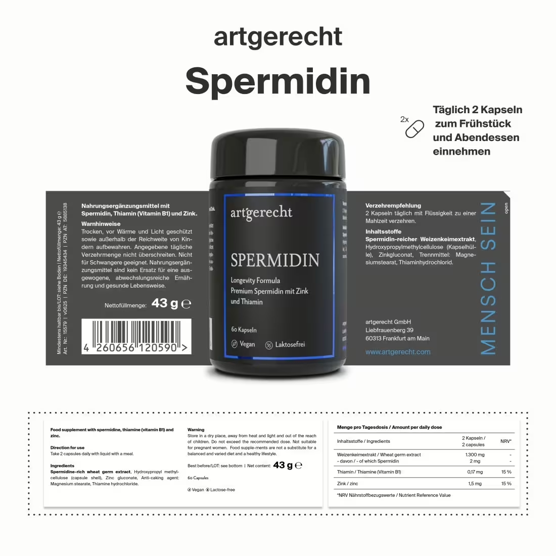artgerecht Spermidin Longevity 60 Kapseln